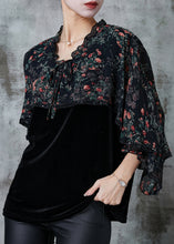 Load image into Gallery viewer, Black Print Patchwork Silk Velour Top Ruffled Cloak Sleeves