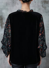 Load image into Gallery viewer, Black Print Patchwork Silk Velour Top Ruffled Cloak Sleeves