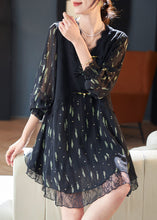 Load image into Gallery viewer, Black Print Silk Holiday Dress Chinese Button Summer