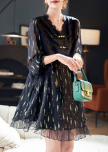 Load image into Gallery viewer, Black Print Silk Holiday Dress Chinese Button Summer