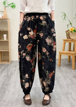 Load image into Gallery viewer, Black Print Silk Linen Lantern Pants Summer