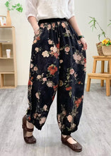 Load image into Gallery viewer, Black Print Silk Linen Lantern Pants Summer