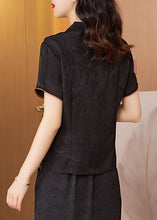 Load image into Gallery viewer, Black Print Silk Shirt V Neck Short Sleeve