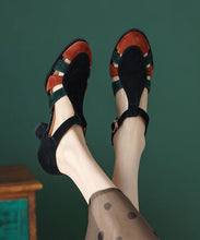 Load image into Gallery viewer, Black Sandals Chunky Heel Suede Elegant Splicing Buckle Strap