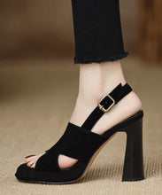 Load image into Gallery viewer, Black Sandals High Heel Sheepskin Women Splicing Peep Toe Buckle Strap