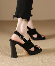 Load image into Gallery viewer, Black Sandals High Heel Sheepskin Women Splicing Peep Toe Buckle Strap