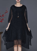 Load image into Gallery viewer, Black Silk Holiday Dresses Asymmetrical Exra Large Hem Summer