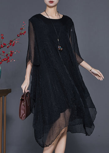 Black Silk Holiday Dresses Asymmetrical Exra Large Hem Summer