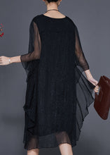 Load image into Gallery viewer, Black Silk Holiday Dresses Asymmetrical Exra Large Hem Summer