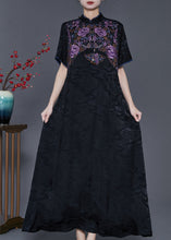 Load image into Gallery viewer, Black Silk Oriental Dresses Mandarin Collar Embroidered Summer