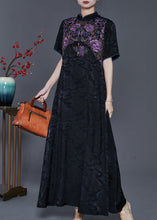 Load image into Gallery viewer, Black Silk Oriental Dresses Mandarin Collar Embroidered Summer