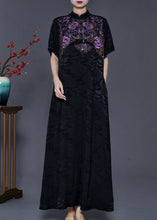 Load image into Gallery viewer, Black Silk Oriental Dresses Mandarin Collar Embroidered Summer