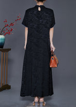 Load image into Gallery viewer, Black Silk Oriental Dresses Mandarin Collar Embroidered Summer