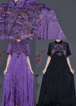 Load image into Gallery viewer, Black Silk Oriental Dresses Mandarin Collar Embroidered Summer