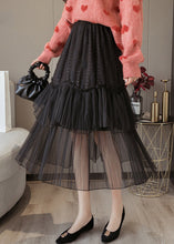 Load image into Gallery viewer, Black Solid Lace Patchwork Chiffon Skirts Elastic Waist