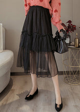 Load image into Gallery viewer, Black Solid Lace Patchwork Chiffon Skirts Elastic Waist