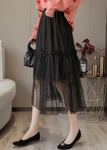 Load image into Gallery viewer, Black Solid Lace Patchwork Chiffon Skirts Elastic Waist