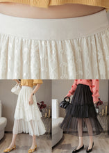 Load image into Gallery viewer, Black Solid Lace Patchwork Chiffon Skirts Elastic Waist