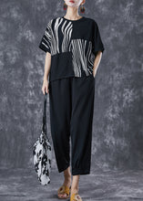 Load image into Gallery viewer, Black Striped Cotton Two Pieces Set Asymmetrical Summer