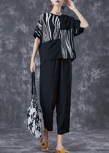 Load image into Gallery viewer, Black Striped Cotton Two Pieces Set Asymmetrical Summer