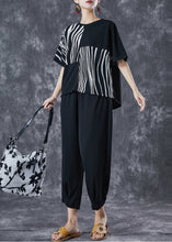 Load image into Gallery viewer, Black Striped Cotton Two Pieces Set Asymmetrical Summer