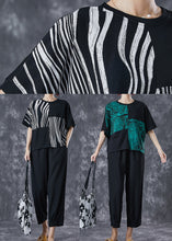 Load image into Gallery viewer, Black Striped Cotton Two Pieces Set Asymmetrical Summer