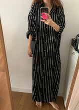 Load image into Gallery viewer, Black Striped Long Shirts Dresses Long Sleeve