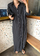 Load image into Gallery viewer, Black Striped Long Shirts Dresses Long Sleeve