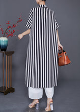 Load image into Gallery viewer, Black Striped Silk Maxi Dresses Oversized Peter Pan Collar Summer