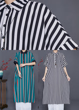 Load image into Gallery viewer, Black Striped Silk Maxi Dresses Oversized Peter Pan Collar Summer