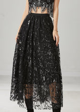 Load image into Gallery viewer, Black Tulle Holiday Skirt Leaf Sequins Spring