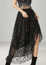 Load image into Gallery viewer, Black Tulle Holiday Skirt Leaf Sequins Spring