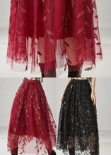 Load image into Gallery viewer, Black Tulle Holiday Skirt Leaf Sequins Spring