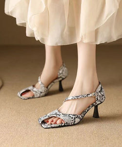 Black White Serpentine Stylish Hollow Out Stiletto Heels Sandals