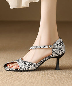 Black White Serpentine Stylish Hollow Out Stiletto Heels Sandals