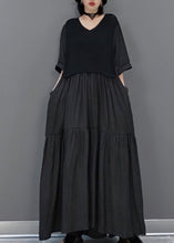 Load image into Gallery viewer, Black Wrinkled Vacation Long Dresses Half Sleeve