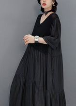 Load image into Gallery viewer, Black Wrinkled Vacation Long Dresses Half Sleeve