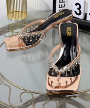 Load image into Gallery viewer, Black Zircon Tassel Fashion Chunky Heel Thong Sandals