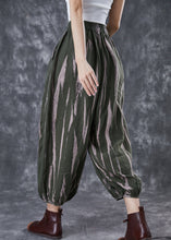 Load image into Gallery viewer, Blackish Green Print Linen Harem Pants Oversized Spring