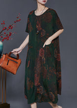 Load image into Gallery viewer, Blackish Green Print Silk Vacation Dresses Oversized Summer