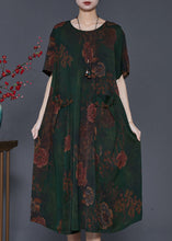 Load image into Gallery viewer, Blackish Green Print Silk Vacation Dresses Oversized Summer