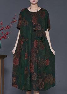 Blackish Green Print Silk Vacation Dresses Oversized Summer