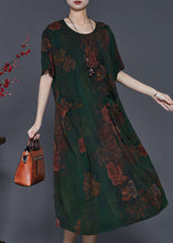 Load image into Gallery viewer, Blackish Green Print Silk Vacation Dresses Oversized Summer