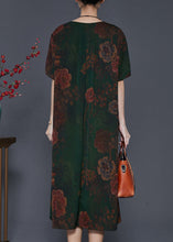 Load image into Gallery viewer, Blackish Green Print Silk Vacation Dresses Oversized Summer