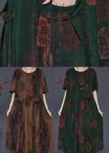 Load image into Gallery viewer, Blackish Green Print Silk Vacation Dresses Oversized Summer