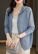 Load image into Gallery viewer, Blue Button Cozy Hooded Ice Size Knit Cardigan Fall