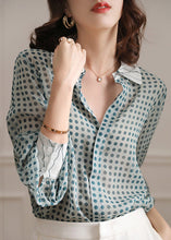 Load image into Gallery viewer, Blue Button Print Chiffon Shirt Peter Pan Collar Long Sleeve