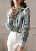 Load image into Gallery viewer, Blue Button Print Chiffon Shirt Peter Pan Collar Long Sleeve