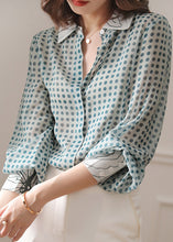 Load image into Gallery viewer, Blue Button Print Chiffon Shirt Peter Pan Collar Long Sleeve