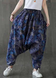 Blue Elastic Waist Loose Lantern Pants Summer